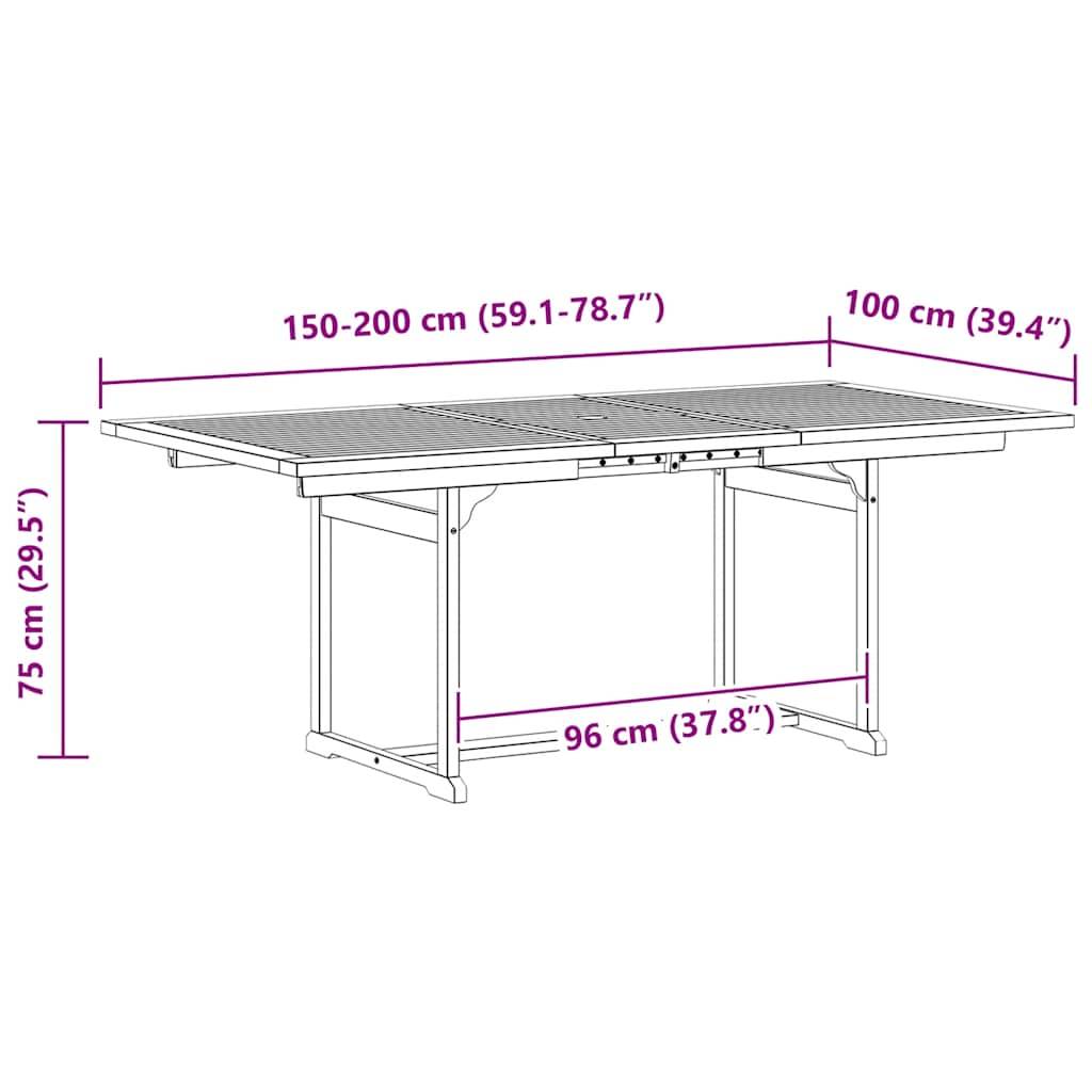 Table à dîner de jardin bois d'acacia massif gris 150-200 x 100 x 75 cm - PANGIVO - Image 8