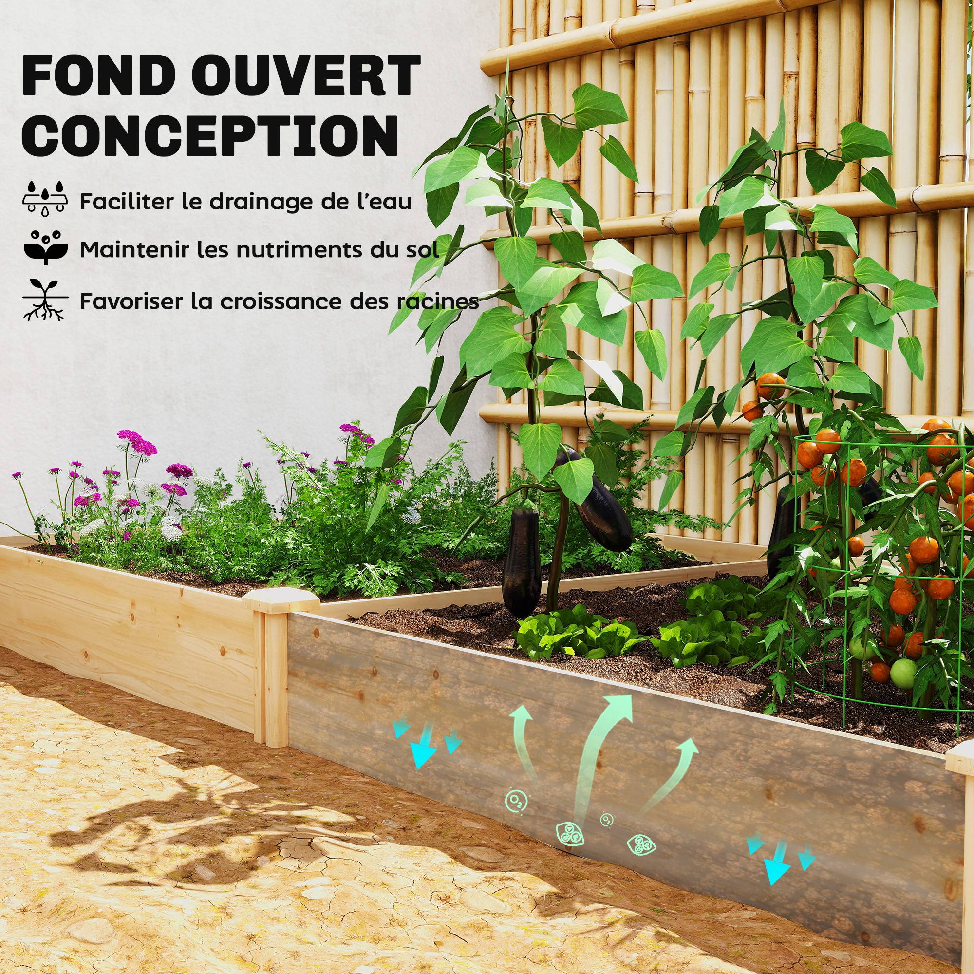Maison Chic - Carré Potager de jardin en Bois massif, Jardinière Surélevé avec séparateur, 235x121x26 cm, effet Bois Naturel - Image 6