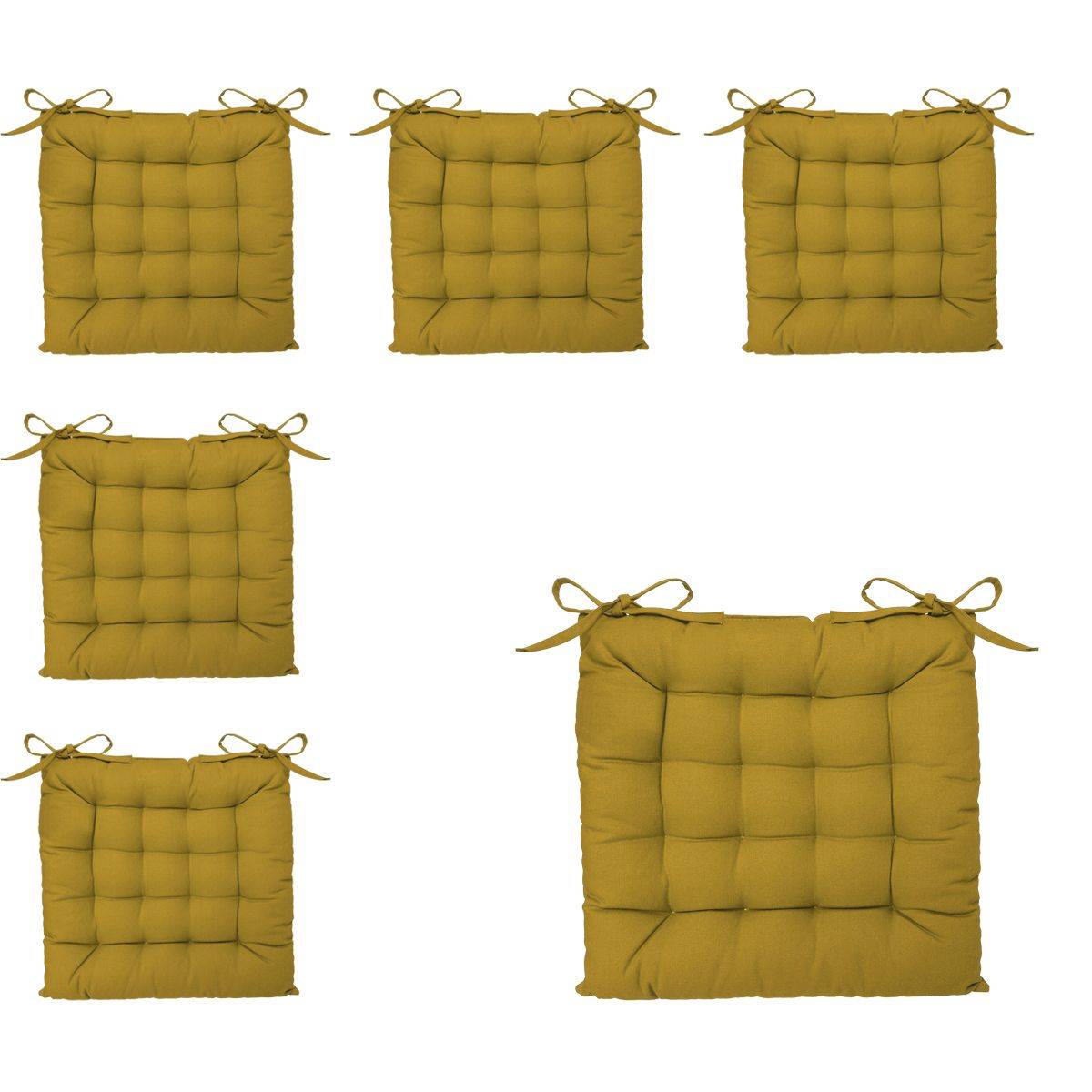 Lot de 6 Galettes de chaise en Coton Jaune Ocre 38 x 38 cm - Imagen 1