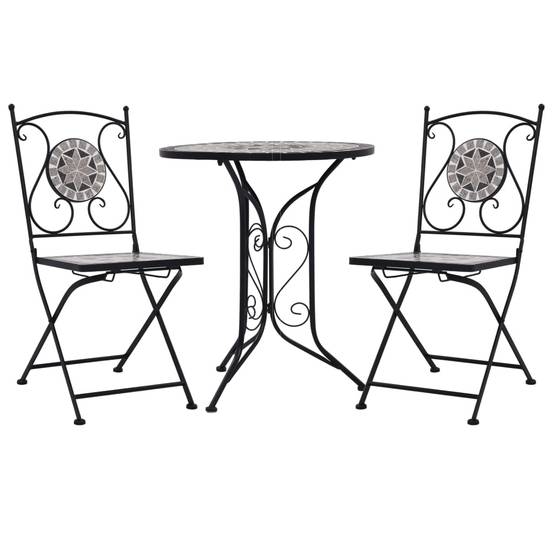 Mobilier de bistro 3 pcs | Mobilier d'extérieur mosaïque Carreaux céramiques Gris Maison Chic - Image 2