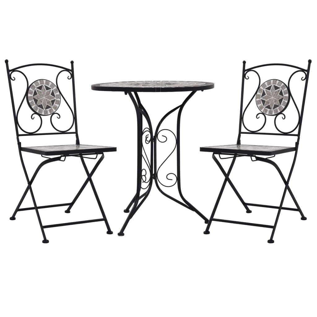 Mobilier de bistro 3 pcs | Mobilier d'extérieur mosaïque Carreaux céramiques Gris Maison Chic - Image 2