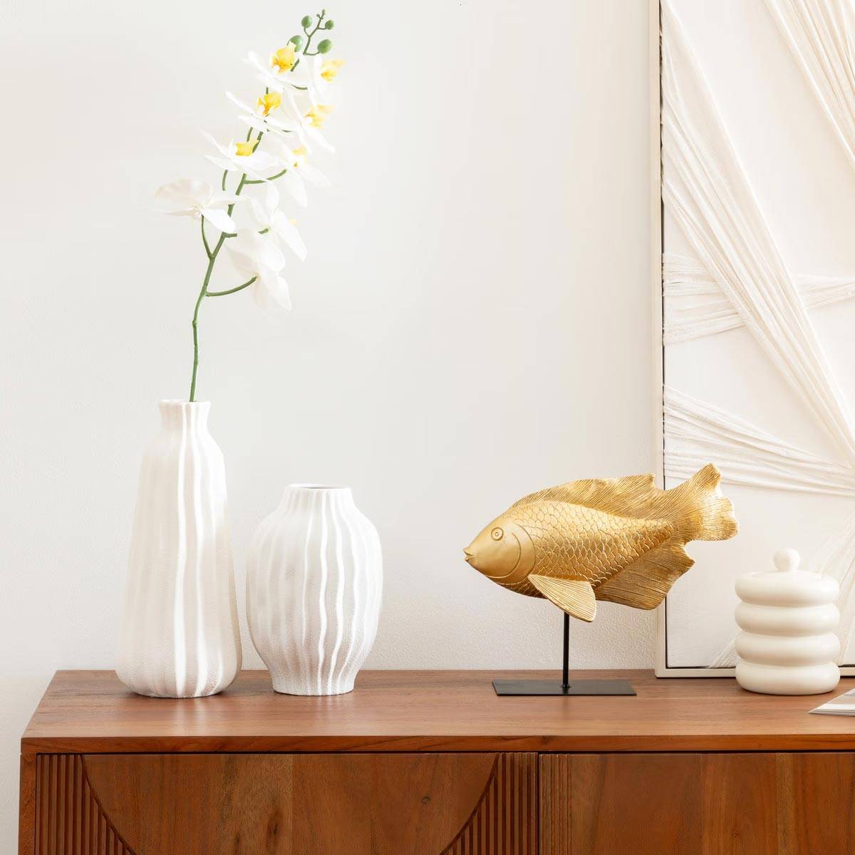 Atmosphera - Vase strié "Fernan" céramique blanc H30cm - Atmosphera Créateur d'intérieur - Image 4