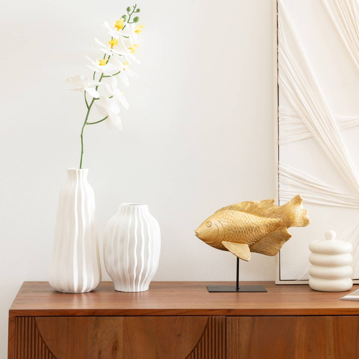 Atmosphera - Vase strié "Fernan" céramique blanc H30cm - Atmosphera Créateur d'intérieur - Image 1