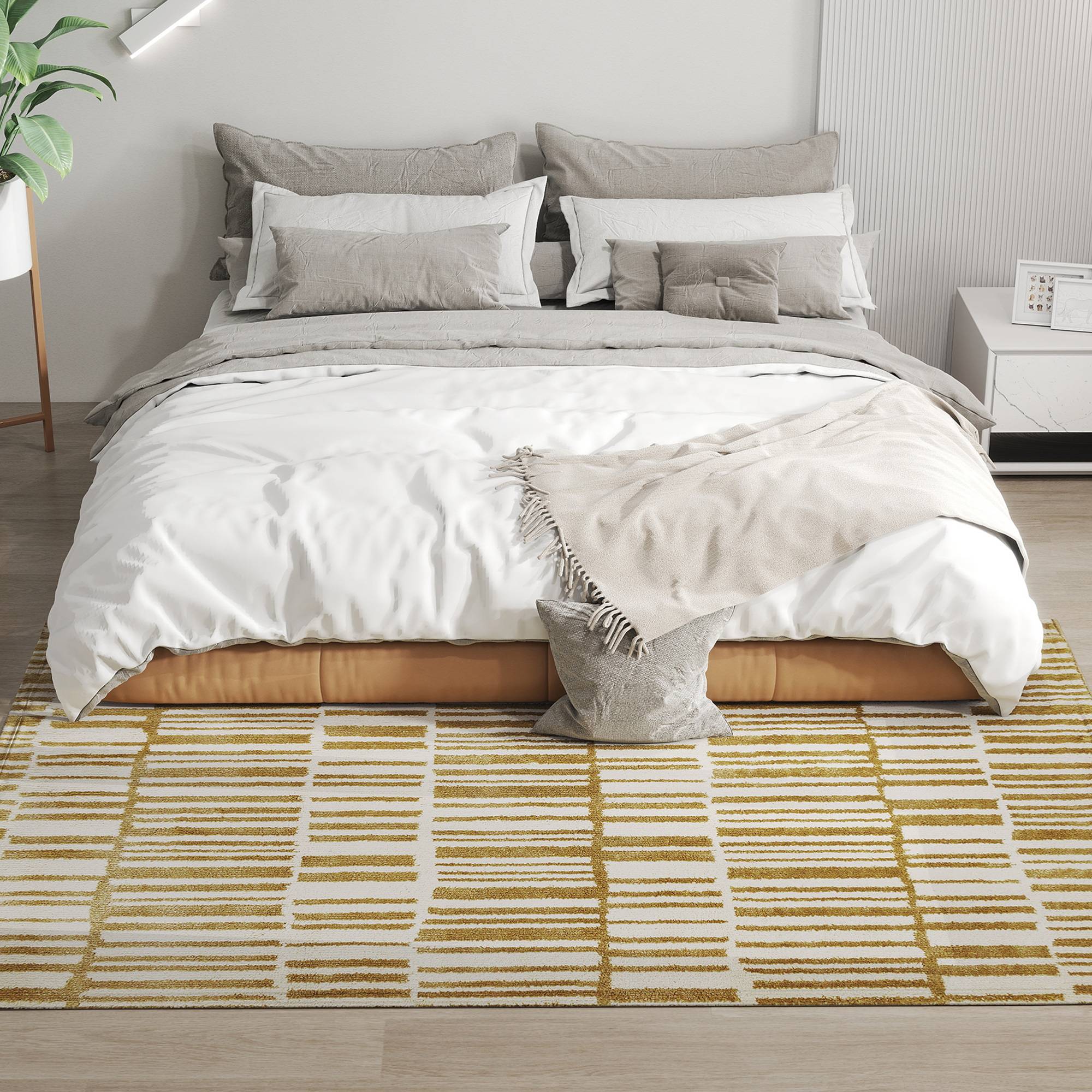 Sans Marque - Tapis salon 170x120 cm lavable machine poils courts style moderne crème salon chambre - Image 4