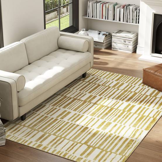 Sans Marque - Tapis salon 170x120 cm lavable machine poils courts style moderne crème salon chambre - Image 3