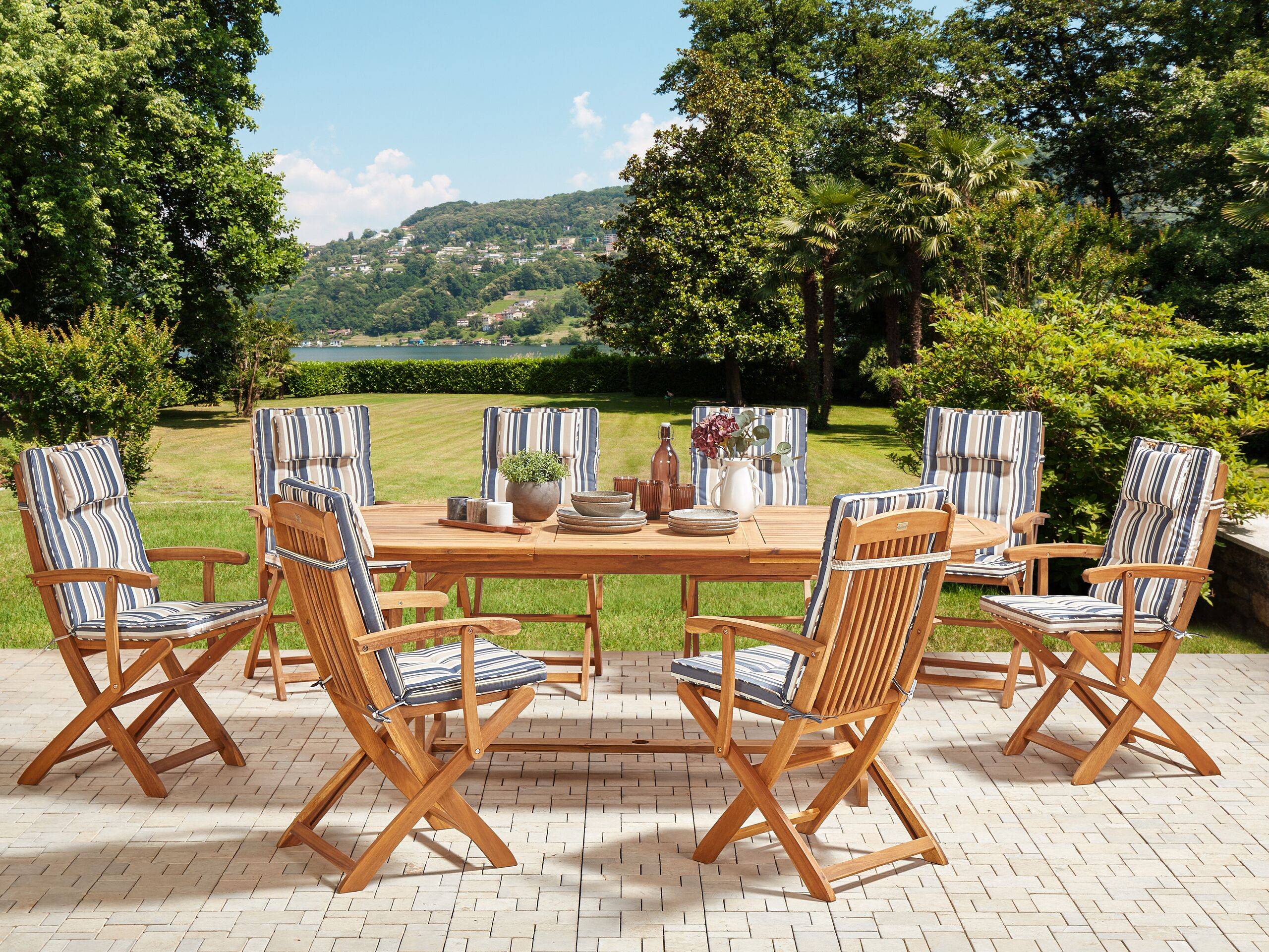 Beliani - Set de salle à manger, 8 Personnes Acacia Multicolore MAUI II - 220x100x74- Beliani - Imagen 1