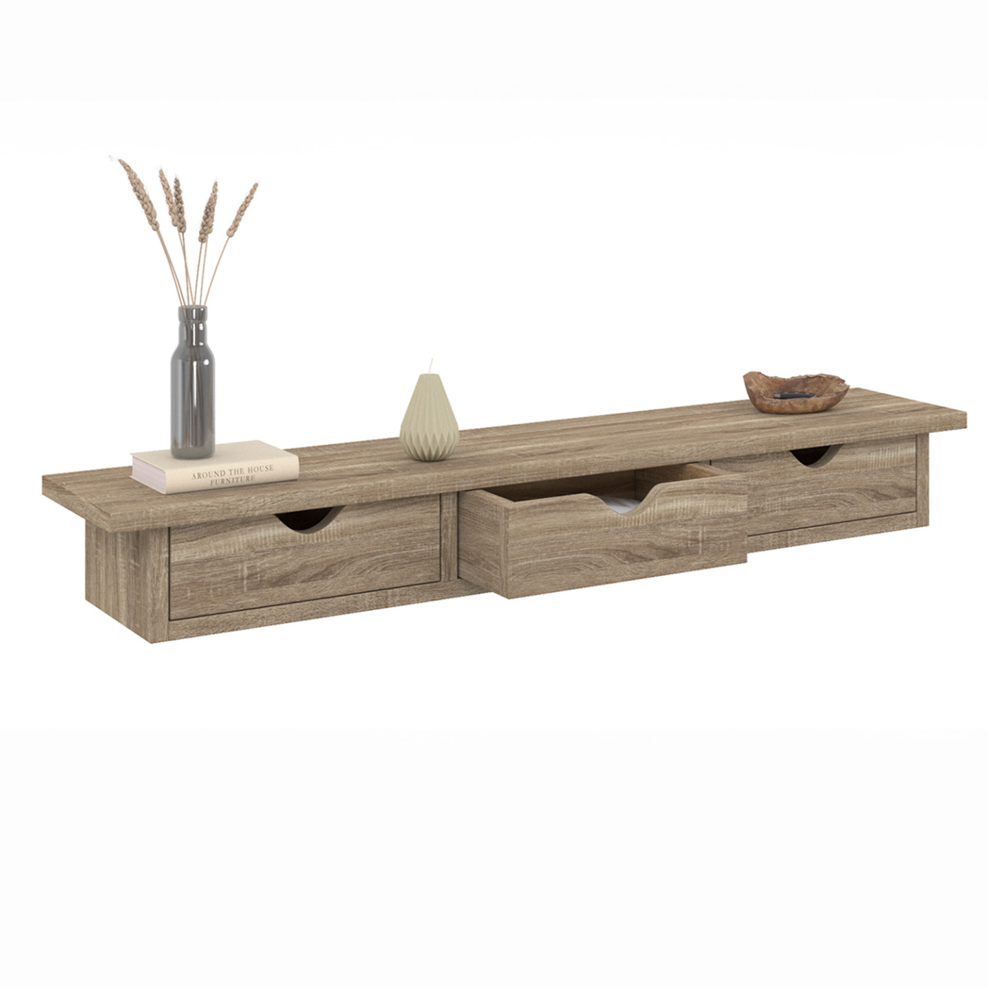 IDMARKET - Etagère murale console d'entrée LISE 3 tiroirs façon hêtre - Image 4