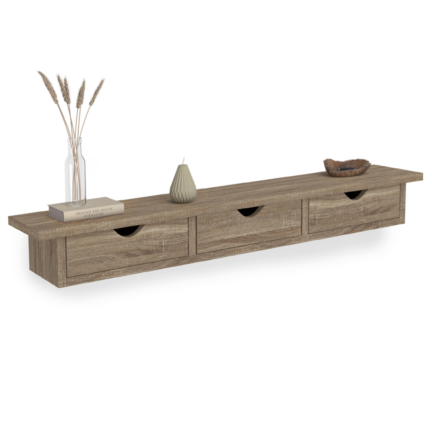 IDMARKET - Etagère murale console d'entrée LISE 3 tiroirs façon hêtre - Image 2