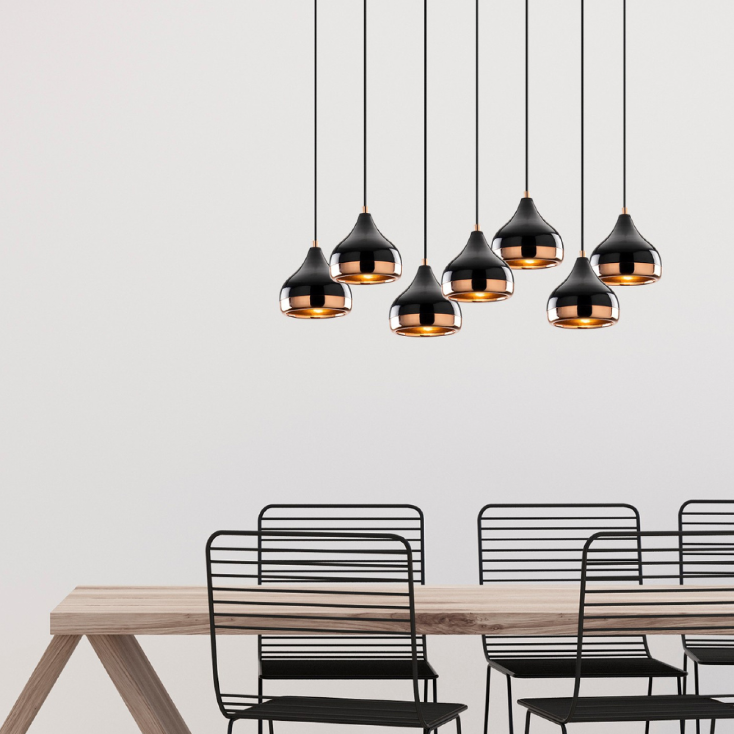 Concept Usine - Suspension filaire noire et cuivrée 7 lampes MAYA - Image 2