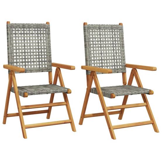 Chaises de jardin lot de 2 gris bois massif d'acacia et rotin 57 x 70 x 109 cm - PANGIVO - Image 2