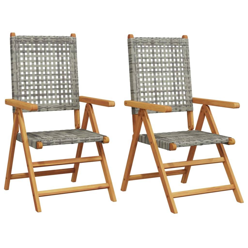Chaises de jardin lot de 2 gris bois massif d'acacia et rotin 57 x 70 x 109 cm - PANGIVO - Image 2