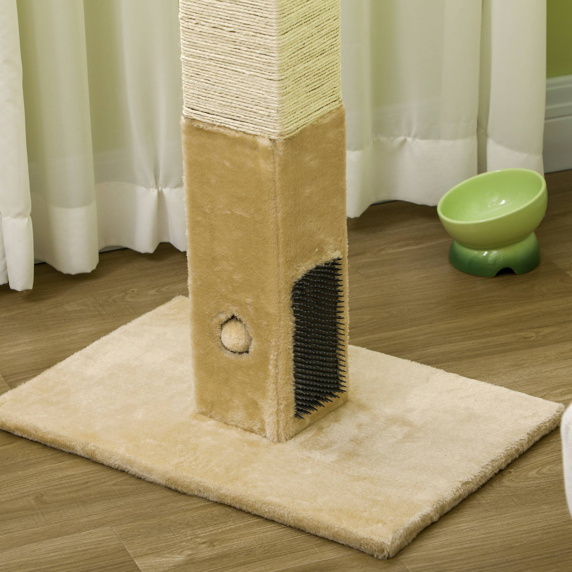 Poteau à gratter chat jute peluche balles jouet brosses toilettage 59x79cm beige - ComfortXL Outdoor Living - Image 10