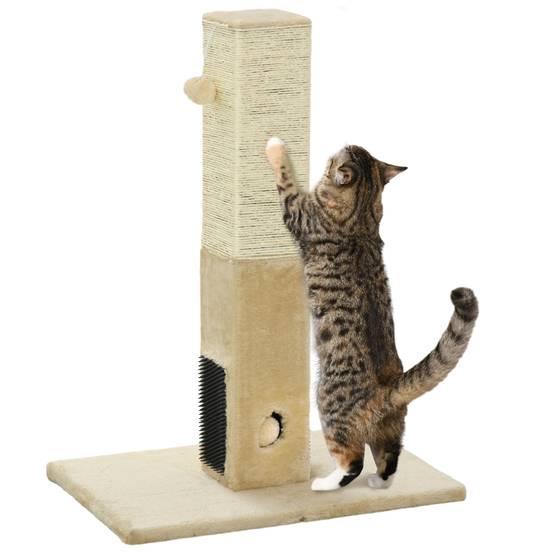 Poteau à gratter chat jute peluche balles jouet brosses toilettage 59x79cm beige - ComfortXL Outdoor Living - Image 1