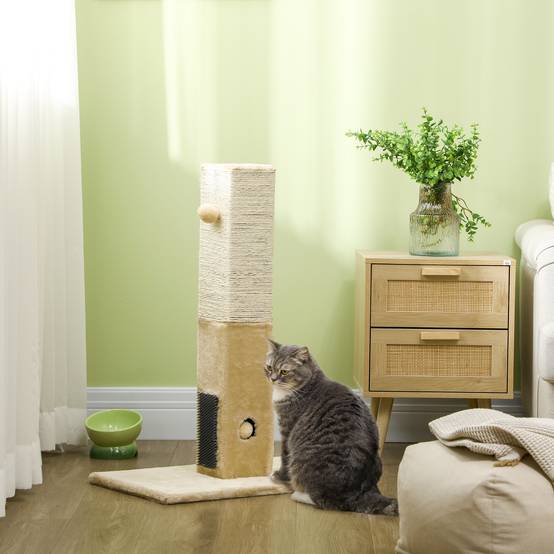 Poteau à gratter chat jute peluche balles jouet brosses toilettage 59x79cm beige - ComfortXL Outdoor Living - Image 4