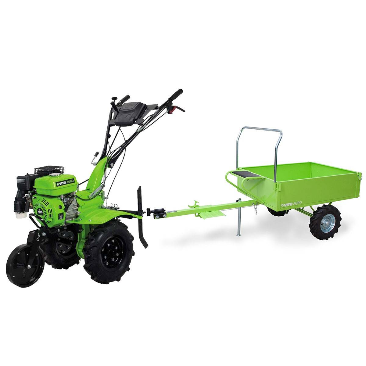 Motoculteur à essence 5200 W 213 cm³ 7CV 4T + Fraise + Remorque 242 x 100 x 127 cm VITO - Imagen 1