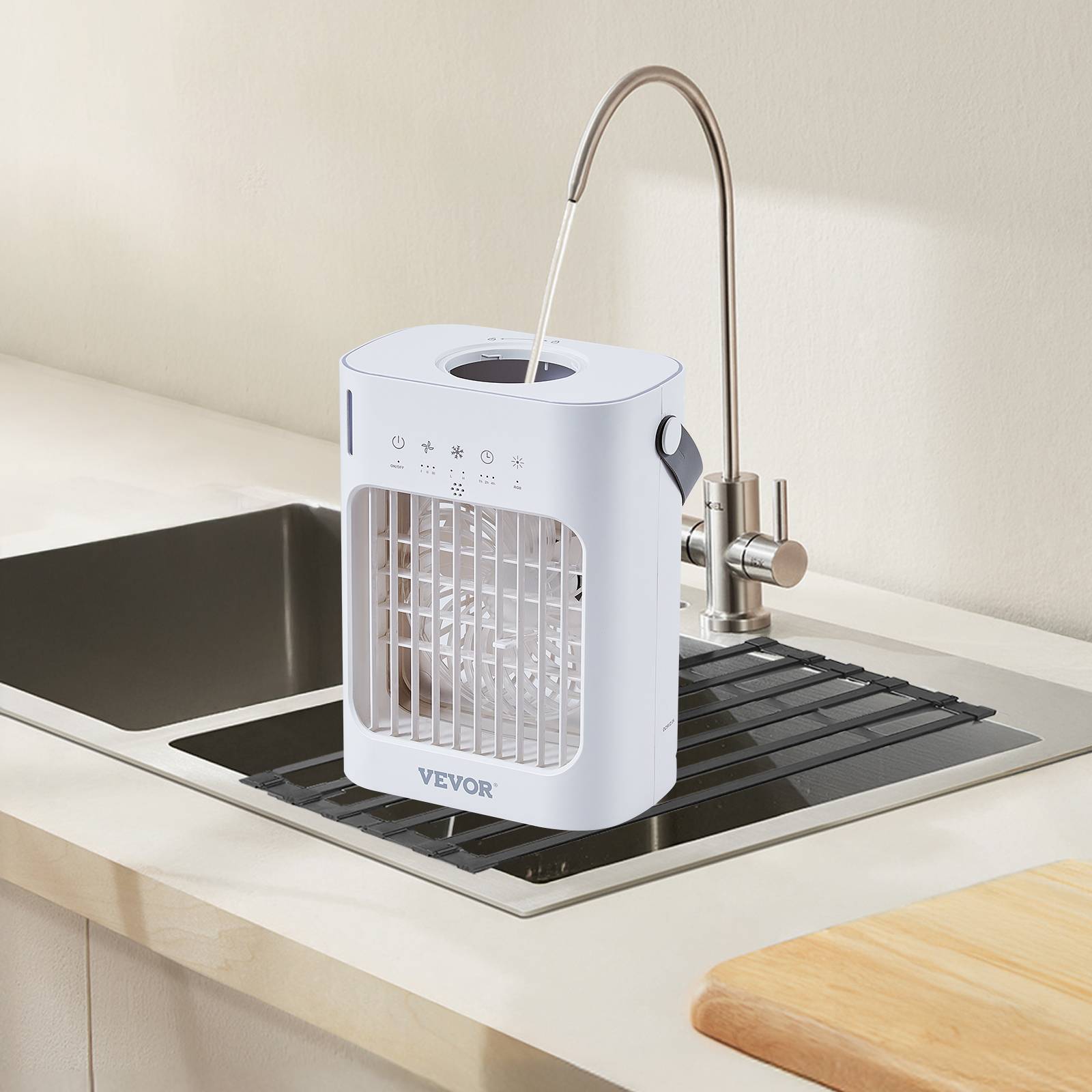 VEVOR Climatiseur portable 4-en-1, refroidisseur évaporation, réservoir 700 mL. 3 vitesses, 7 couleurs. - Image 8