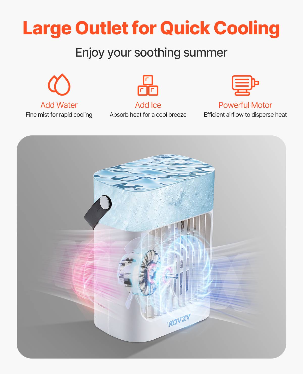 VEVOR Climatiseur portable 4-en-1, refroidisseur évaporation, réservoir 700 mL. 3 vitesses, 7 couleurs. - Image 2
