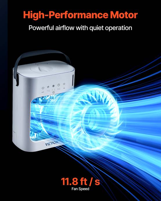 VEVOR Climatiseur portable 4-en-1, refroidisseur évaporation, réservoir 700 mL. 3 vitesses, 7 couleurs. - Image 6