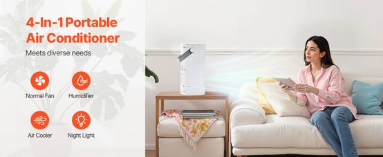 VEVOR Climatiseur portable 4-en-1, refroidisseur évaporation, réservoir 700 mL. 3 vitesses, 7 couleurs. - Image 9