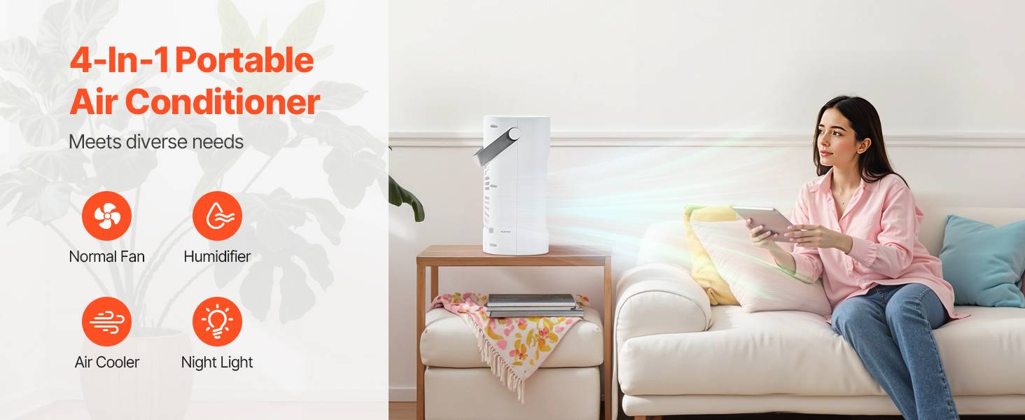 VEVOR Climatiseur portable 4-en-1, refroidisseur évaporation, réservoir 700 mL. 3 vitesses, 7 couleurs. - Image 9