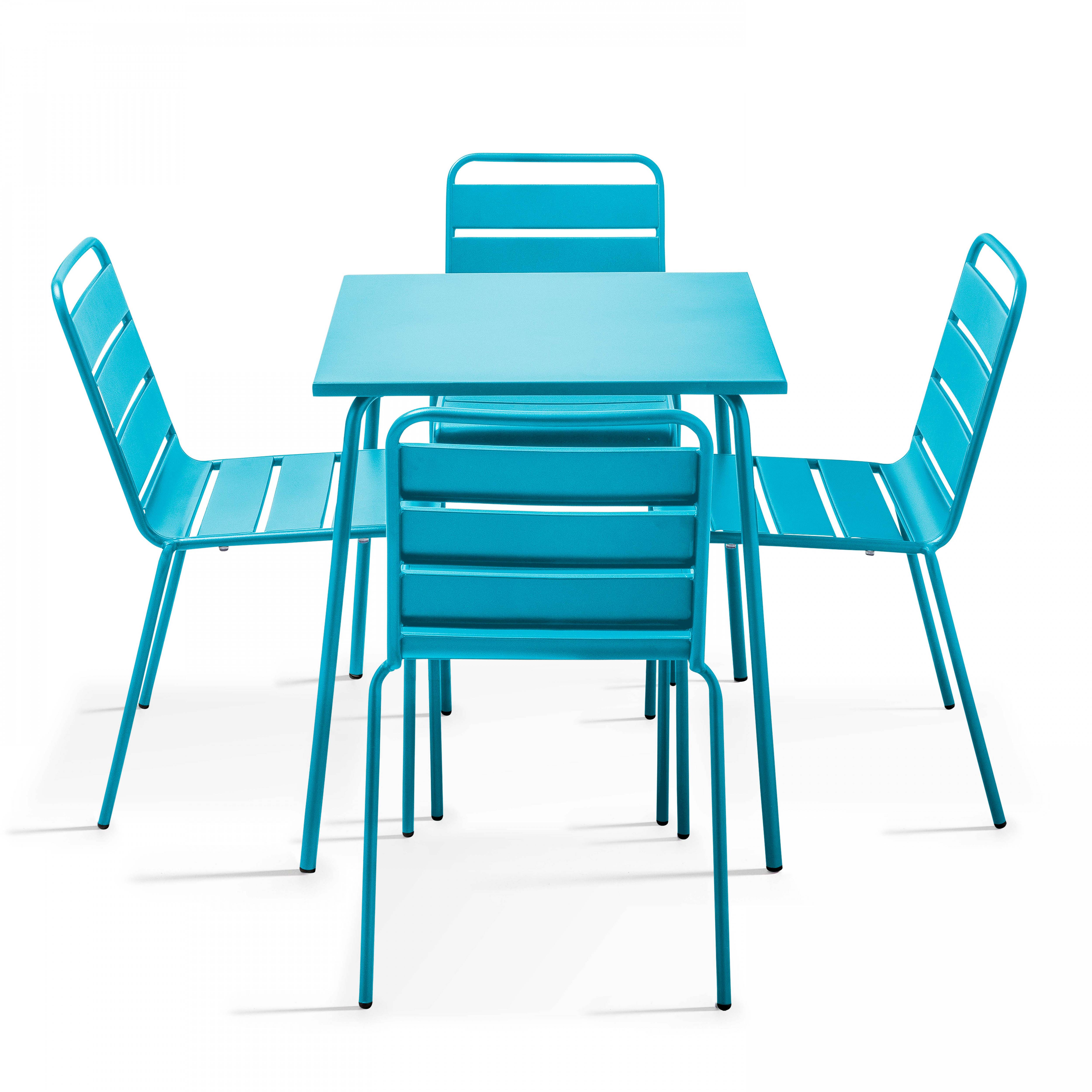 Oviala - Ensemble table de terrasse et 4 chaises en métal bleu Palavas - Oviala - Imagen 1