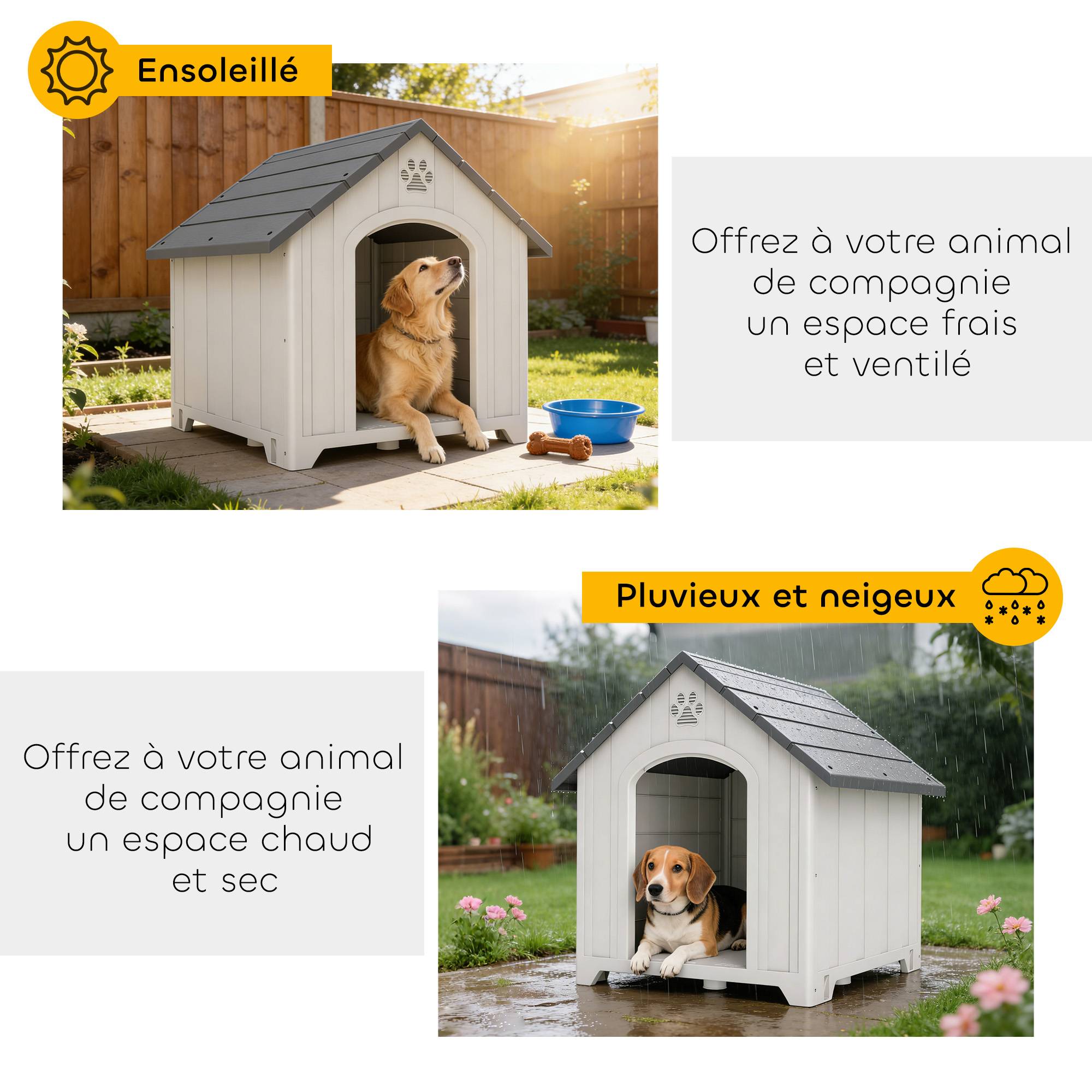 Niche extérieure pour chien polypropylène étanche, ventilée, plancher surélevé, gris clair - Image 8
