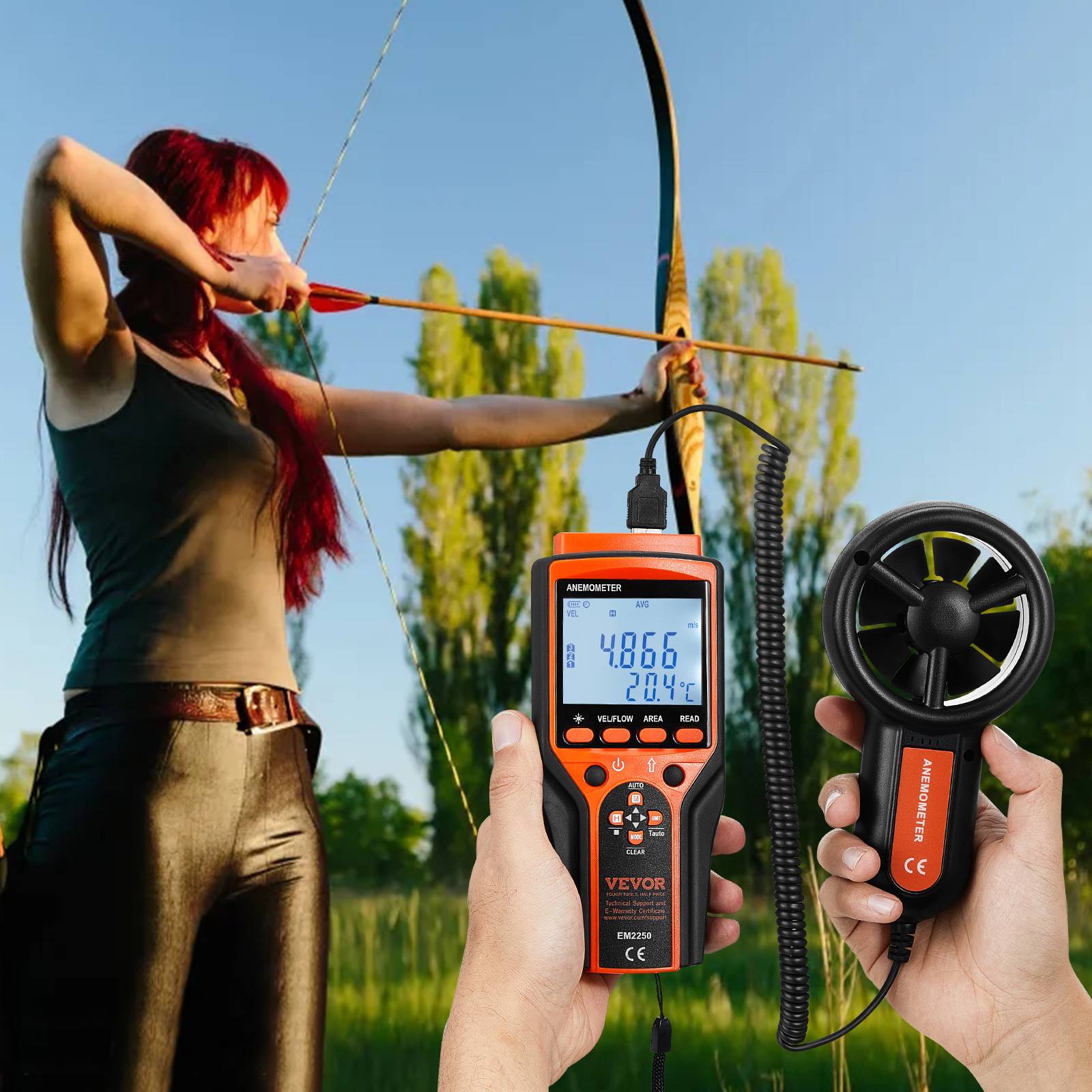 VEVOR Anémomètre portable -10 à 60 °C, mesure vitesse vent CFM. Pour voile, drone, CVC. - Image 8