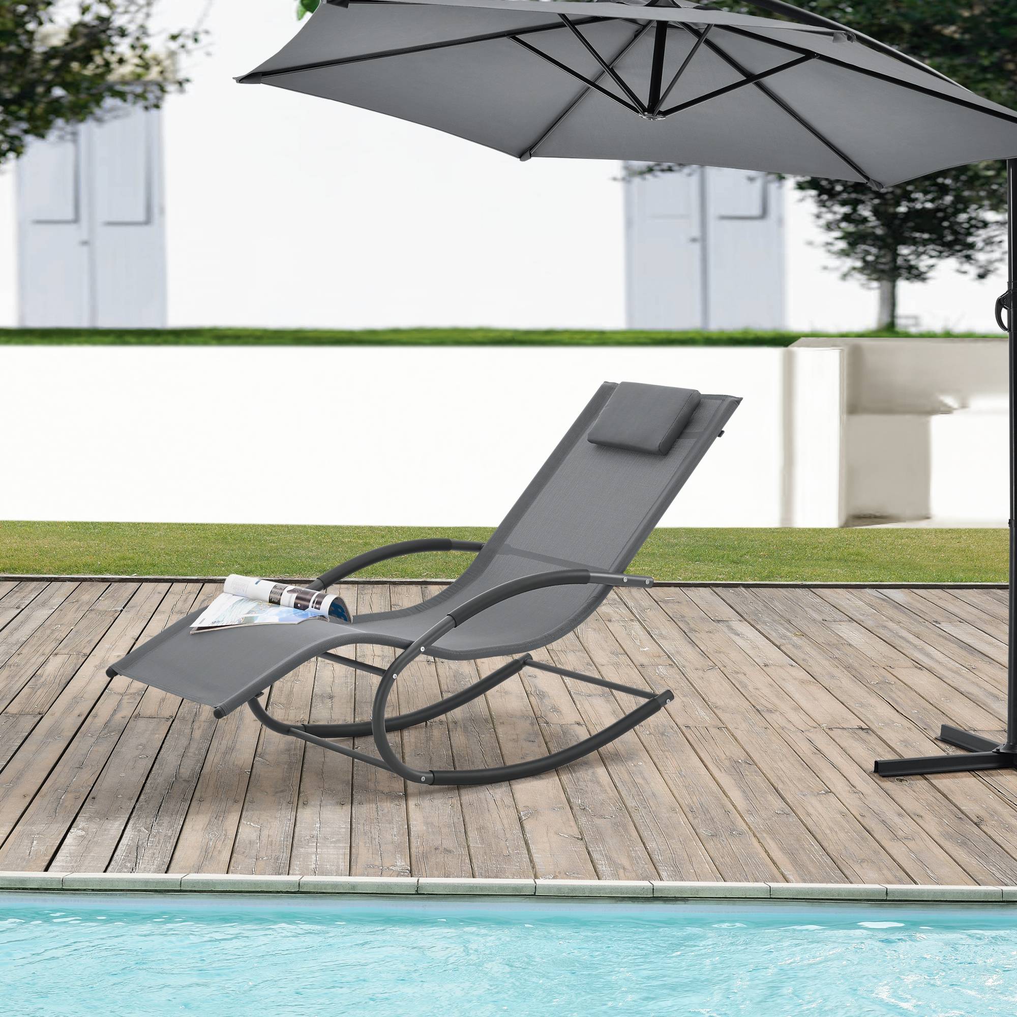 Tumbona Mecedora Tarent Acero Textil 174 x 63 x 88 cm Gris Oscuro [en.casa] - Imagen 2
