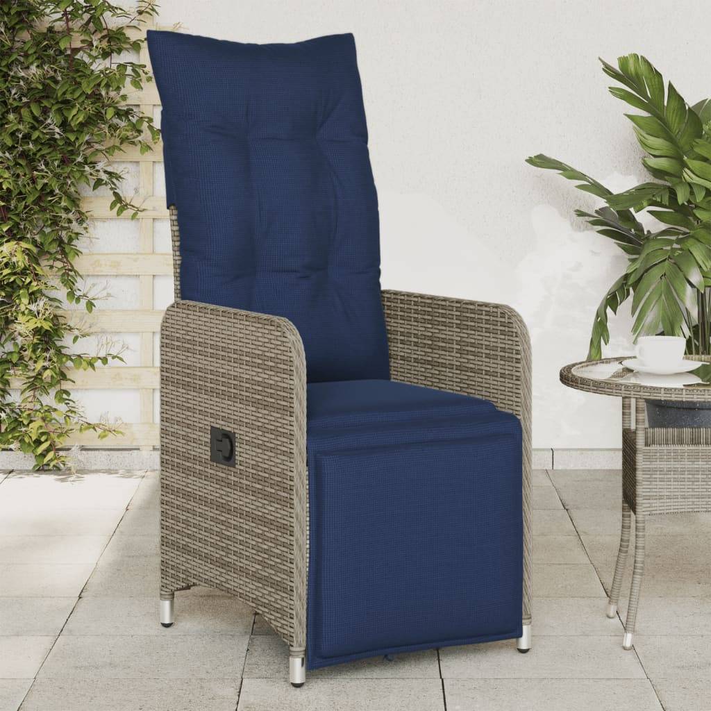 Chaise de jardin inclinable - Fauteuil De Jardin avec coussins en résine tressée grise - Image 2