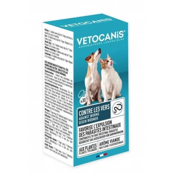 VETOCANIS Comprimés contre les Vers intestinaux pour Chien et Chat - Boite de 30 comprimés - Image 1