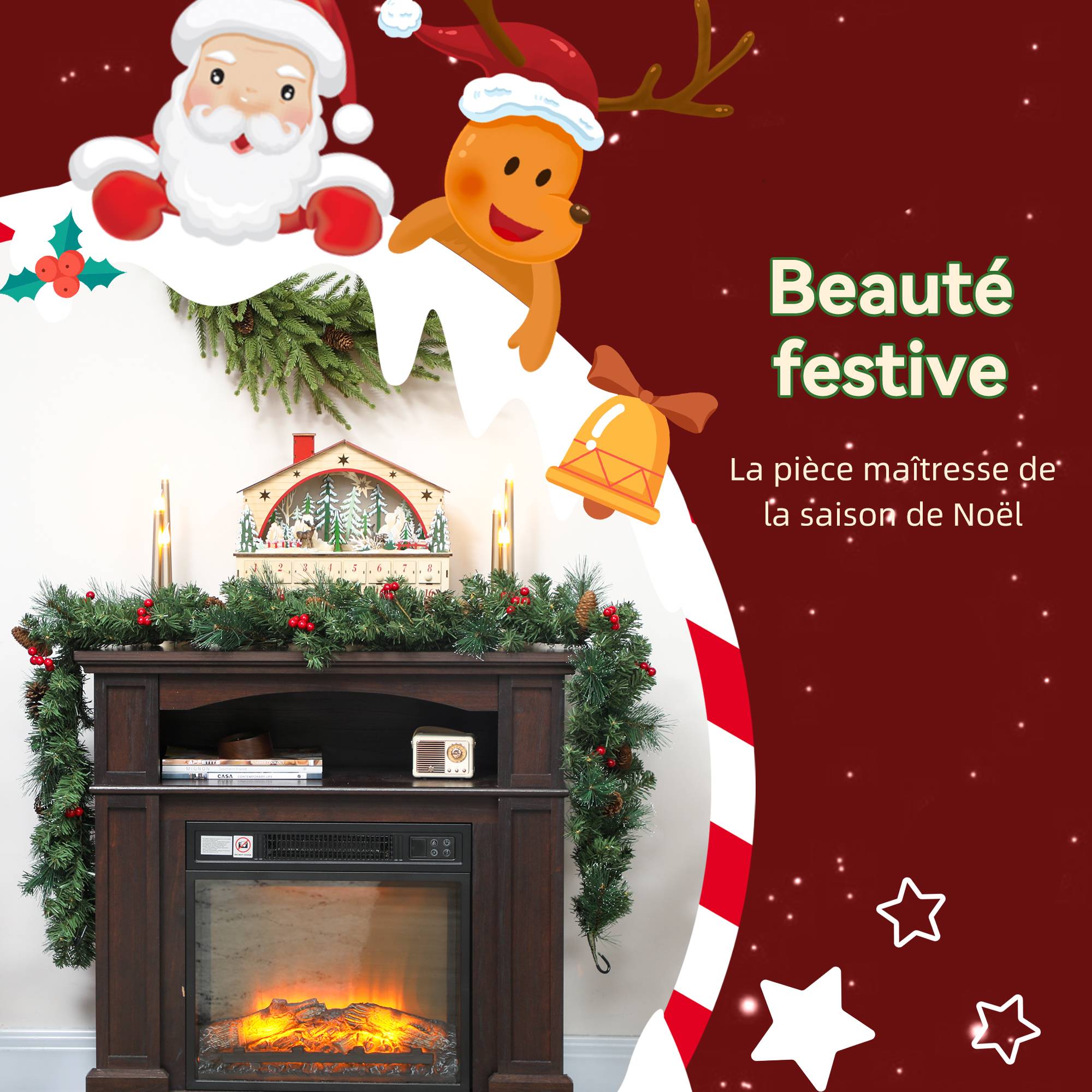 ComfortXL - Guirlande de Noël artificielle en plastique vert enneigé 180 cm 162 branches pour cheminée et décoration intérieure - Image 4