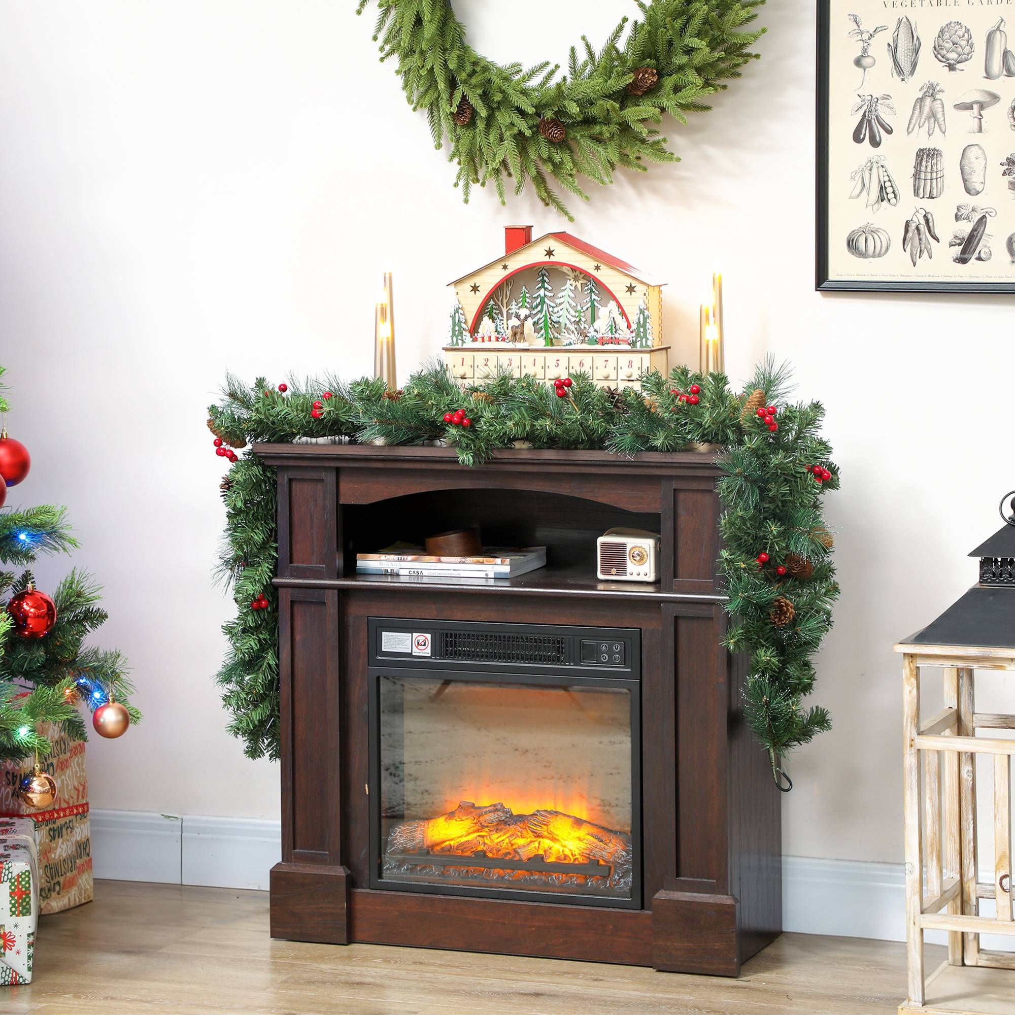 ComfortXL - Guirlande de Noël artificielle en plastique vert enneigé 180 cm 162 branches pour cheminée et décoration intérieure - Image 1