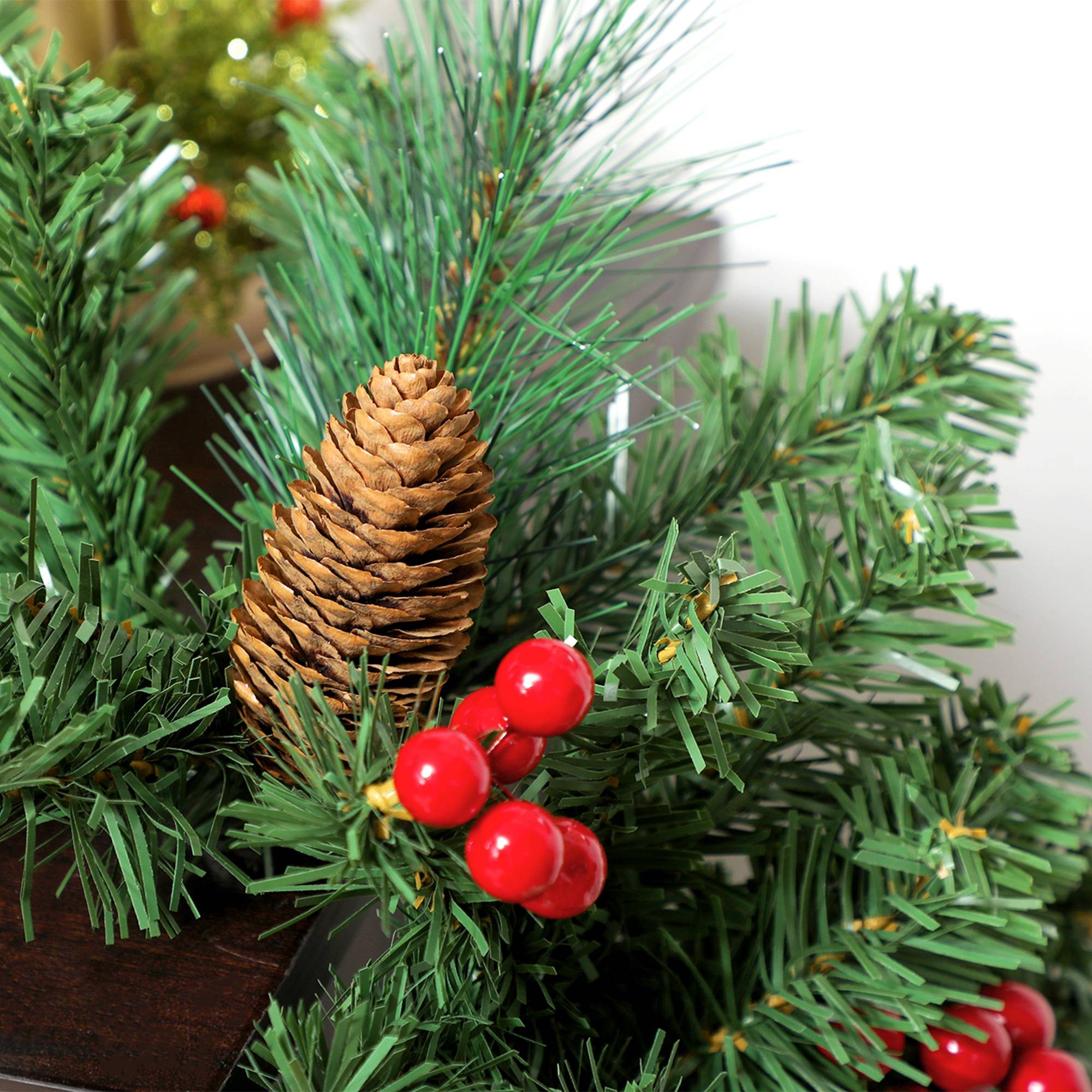 ComfortXL - Guirlande de Noël artificielle en plastique vert enneigé 180 cm 162 branches pour cheminée et décoration intérieure - Image 9