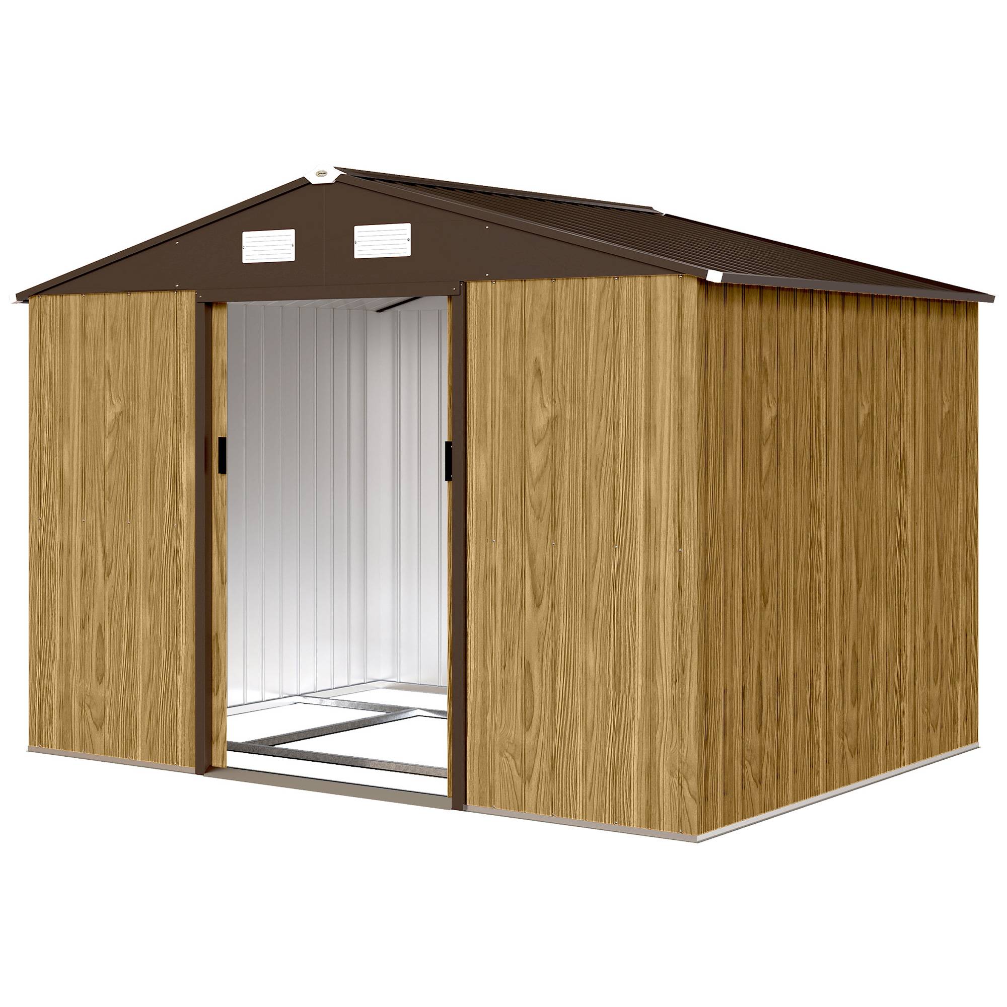 Abri de jardin extérieur 4,9 m² (277 x 195 x 192 cm) avec porte coulissante, ventilation et kit de fondation, couleur marron. - Image 2
