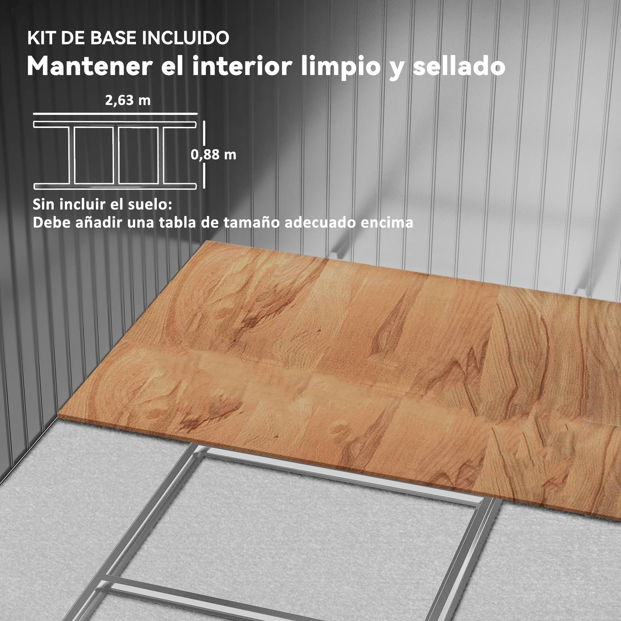 Abri de jardin extérieur 4,9 m² (277 x 195 x 192 cm) avec porte coulissante, ventilation et kit de fondation, couleur marron. - Image 8