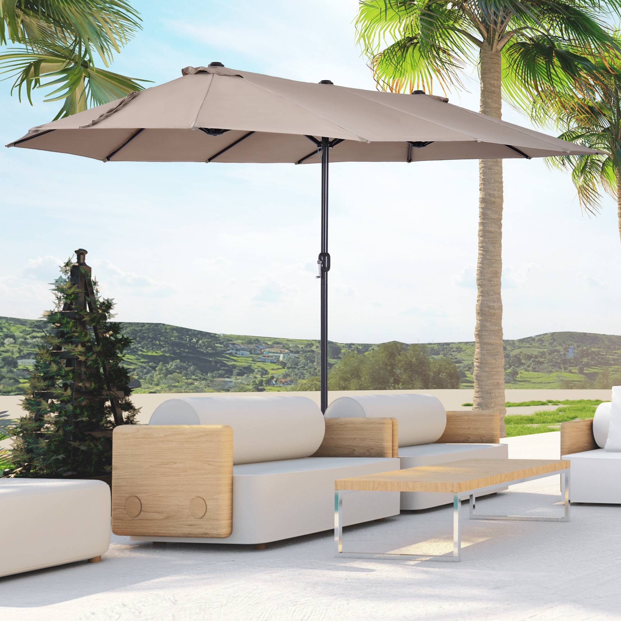 Parasol de jardin double avec ouverture à manivelle, en acier et polyester, 455x265x238 cm - Image 3