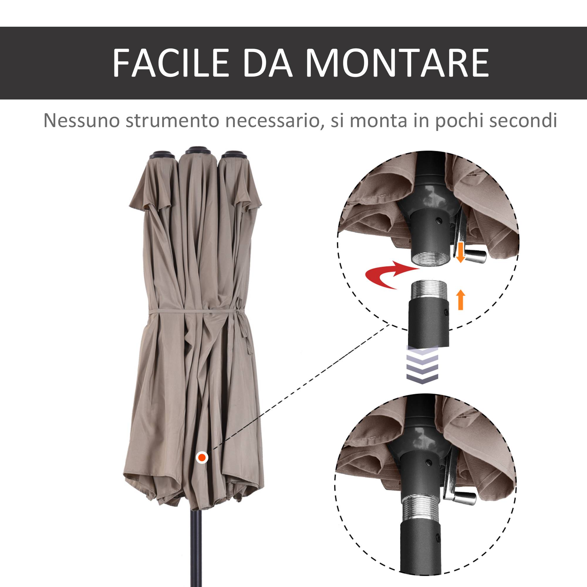 Parasol de jardin double avec ouverture à manivelle, en acier et polyester, 455x265x238 cm - Image 8