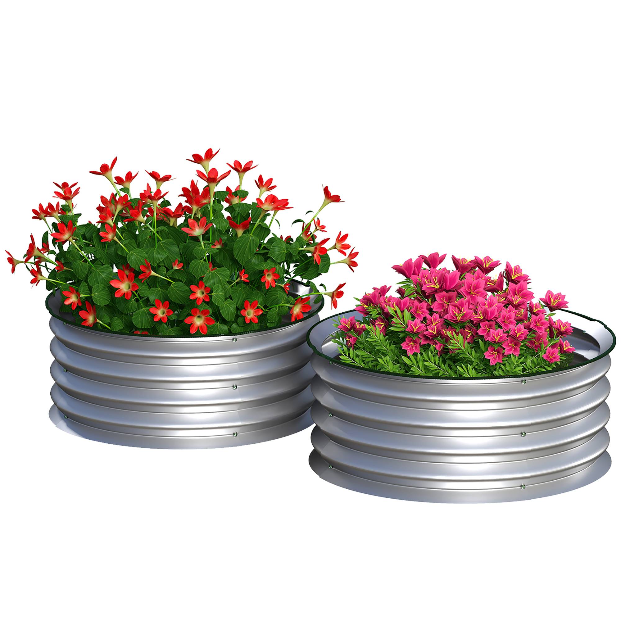 Sans Marque - Ensemble 2 potagers surélevés acier galvanisé fond ouvert Ø60x30 cm argent