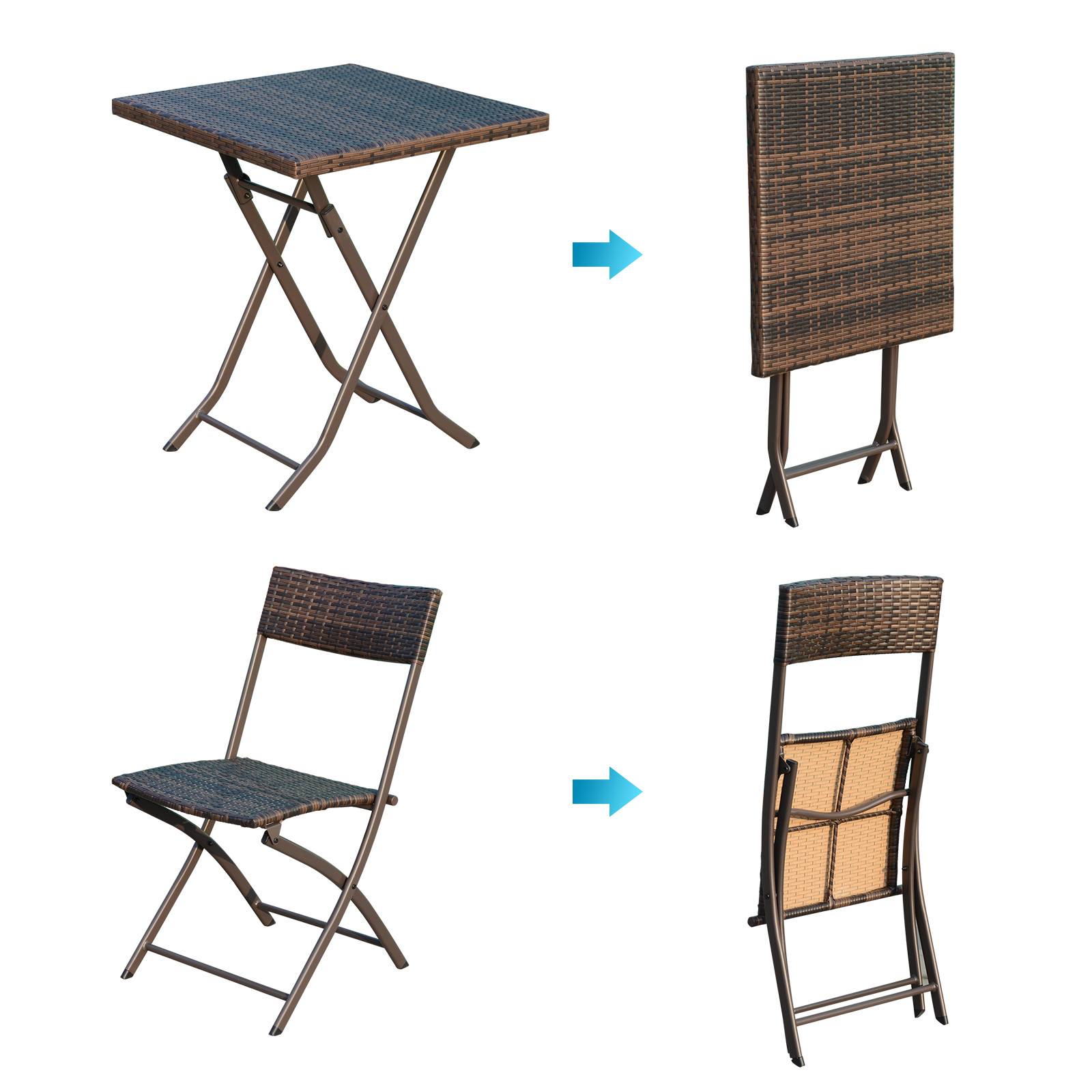 Outsunny - Ensemble meubles de jardin design table carré et chaises pliables résine tressée imitation rotin marron - Outsunny - Imagen 4