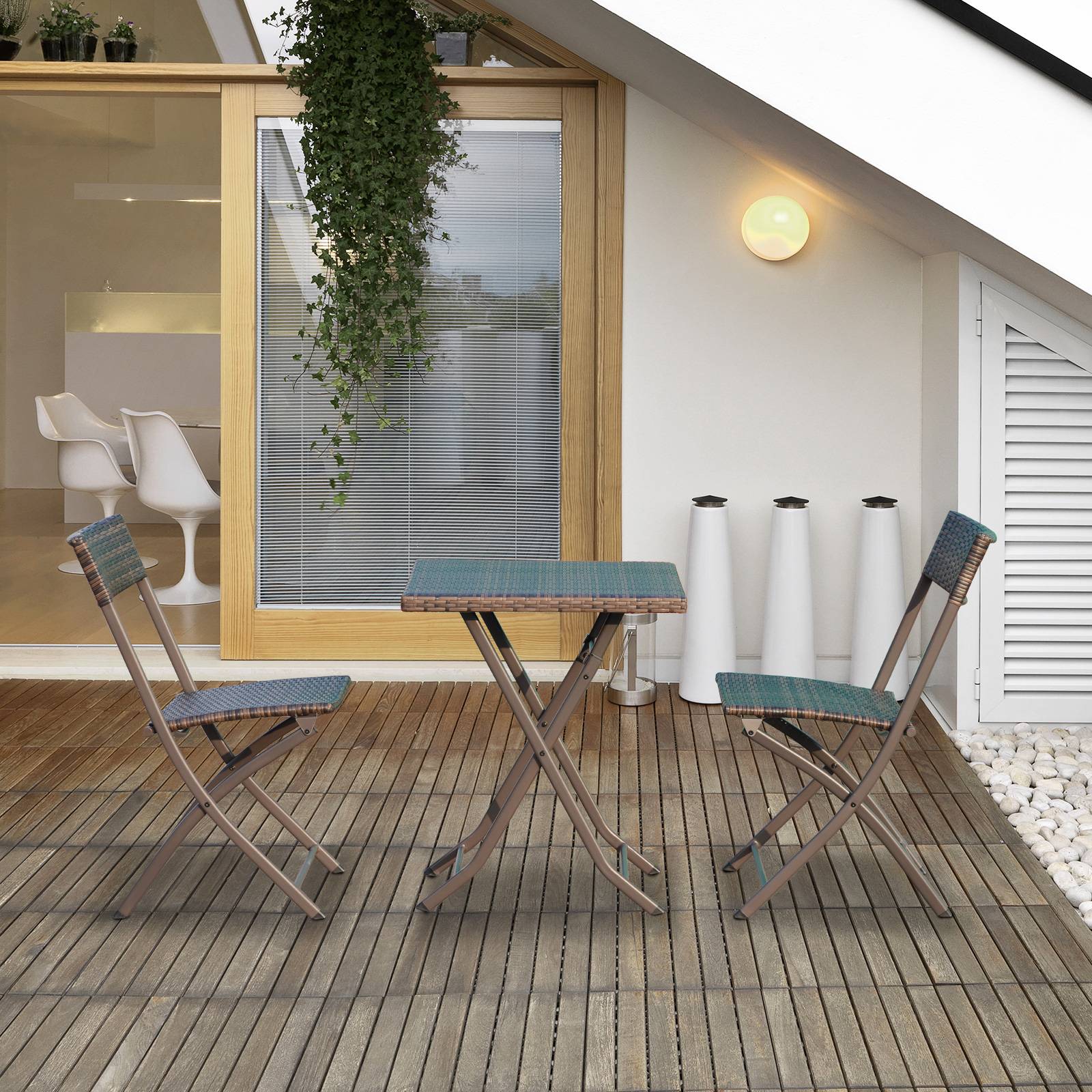 Outsunny - Ensemble meubles de jardin design table carré et chaises pliables résine tressée imitation rotin marron - Outsunny - Imagen 2