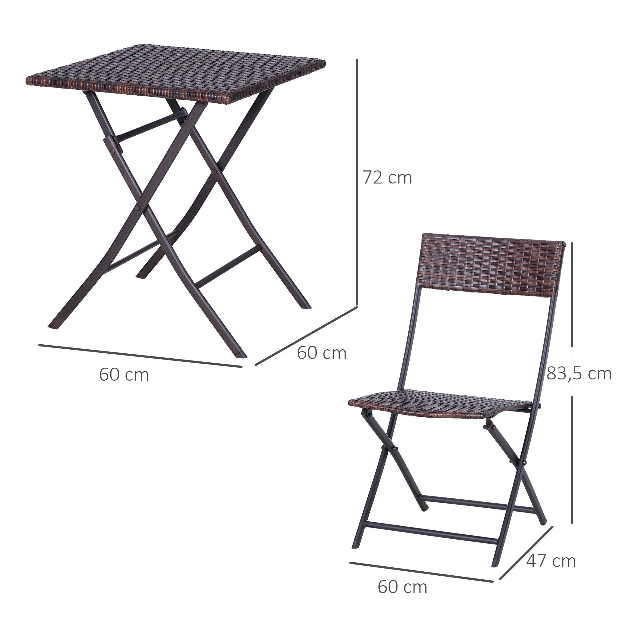 Outsunny - Ensemble meubles de jardin design table carré et chaises pliables résine tressée imitation rotin marron - Outsunny - Imagen 3