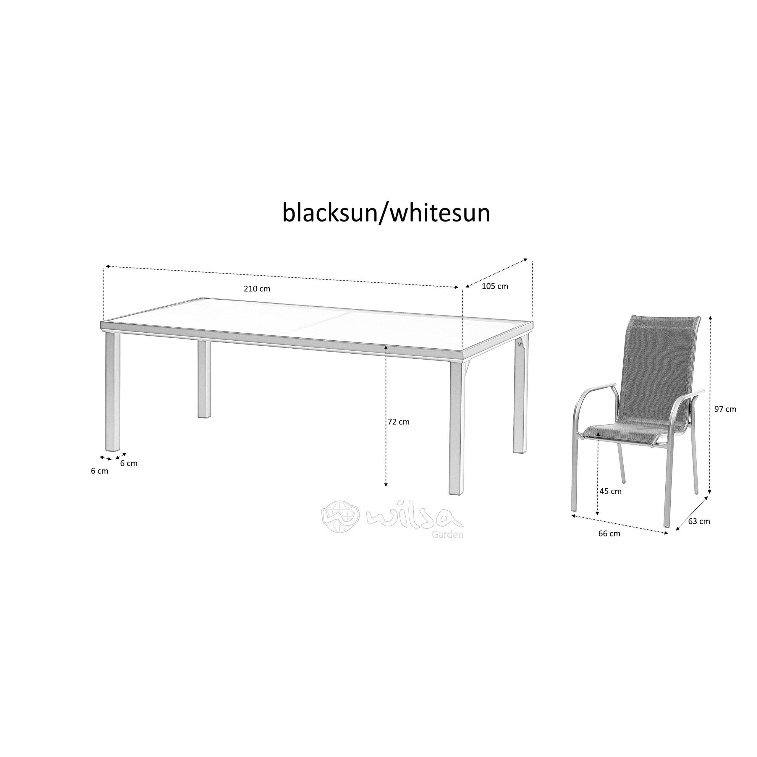 Wilsa Garden - Ensemble BLACKSUN 8p en aluminium, plateau en verre trempé avec 8 fauteuils en textilène - Imagen 6