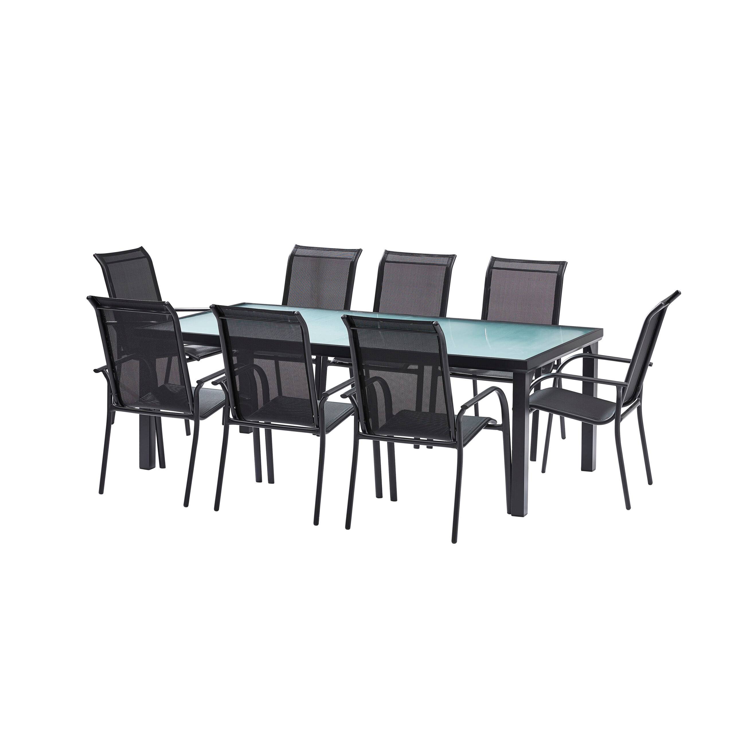 Wilsa Garden - Ensemble BLACKSUN 8p en aluminium, plateau en verre trempé avec 8 fauteuils en textilène - Imagen 1