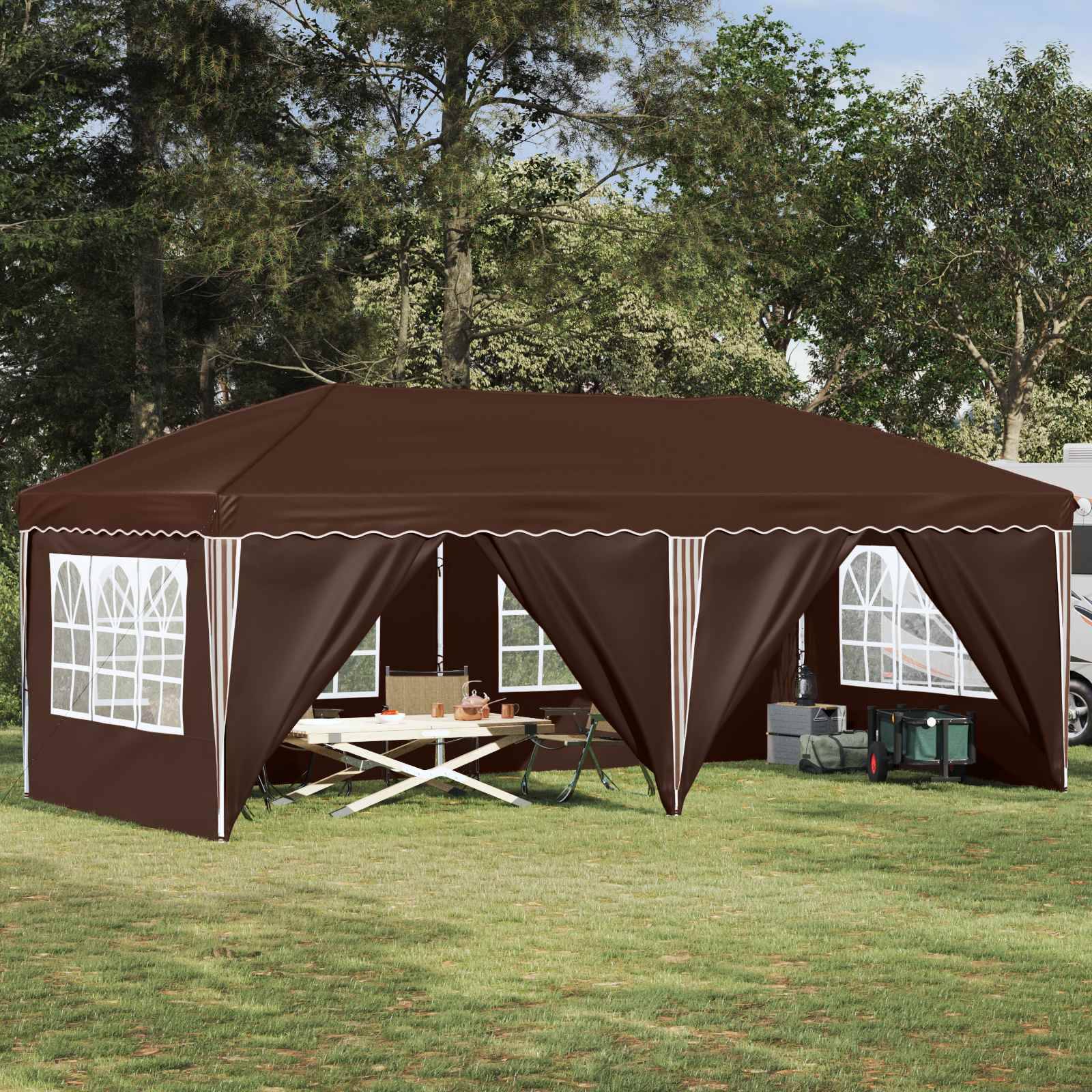 ComfortXL - Tente de réception Pop-up Acier pour grands événements Hauteur réglable 6x3m Marron - ComfortXL Outdoor Living - Image 1