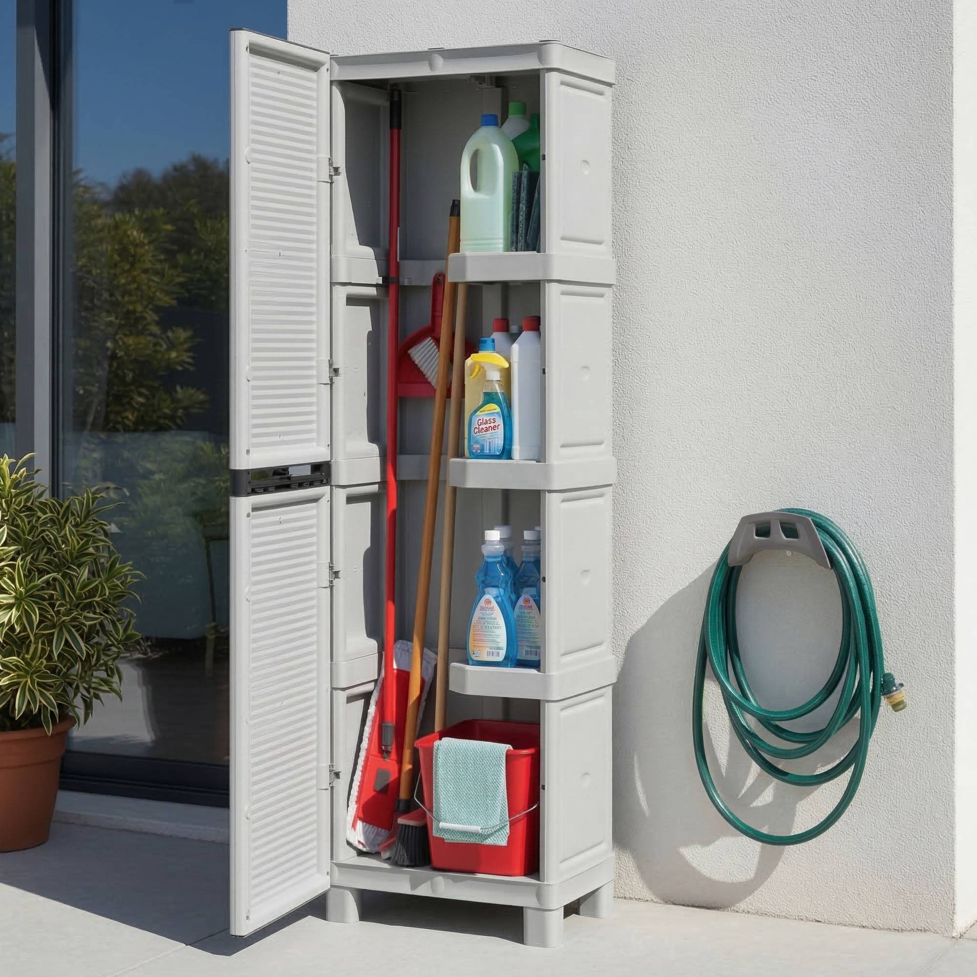 Dmora - Armoire d'extérieur Dbaldanz, Mobilier d'extérieur, Armoire de buanderie polyvalente, 100% Made in Italy, Gris clair, 50x39h172 cm - Dmora - Imagen 2