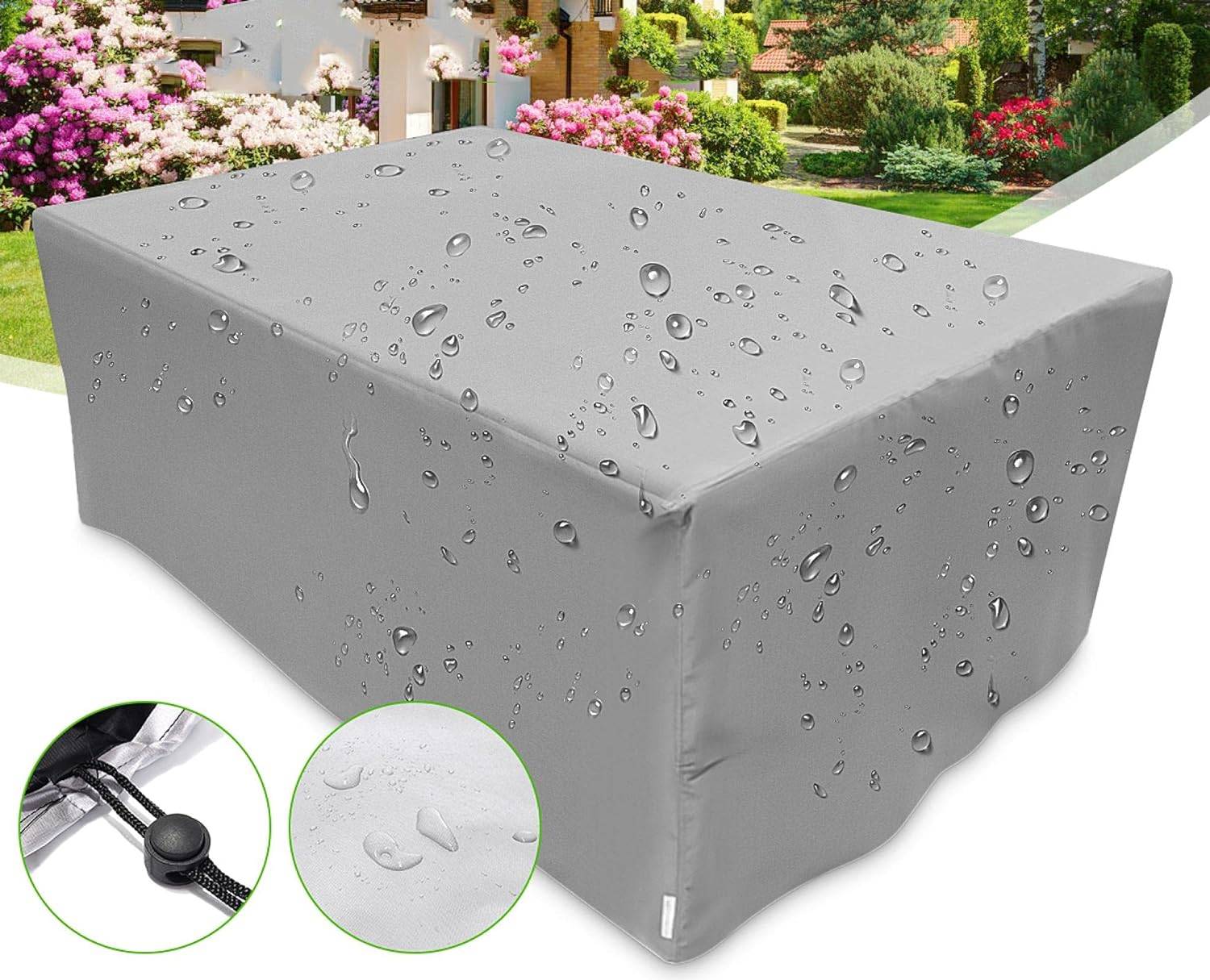 IntiMeg - Housse Salon de Jardin 210D Oxford Tissu Housse de Protection pour Mobilier Protection contre la pluie et la poussière, Anti-UV(150x150x75cm ,argent - Image 2