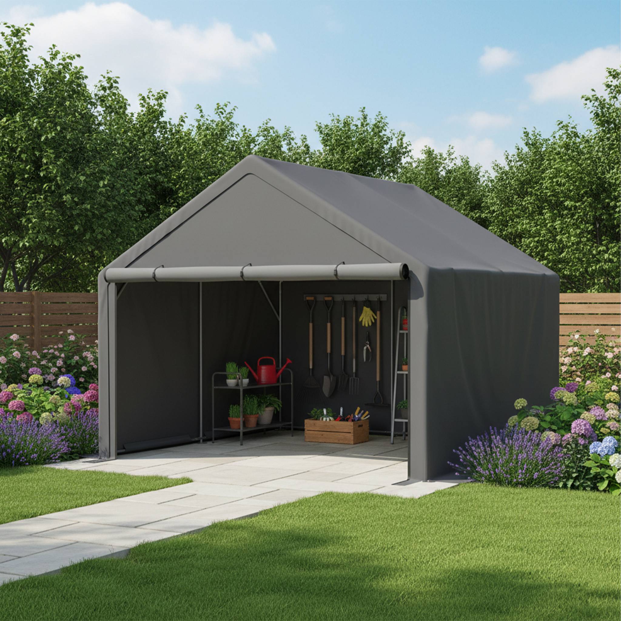 Abri de Stockage XXL Tente de Jardin pour Vélos et Outils Acier Galvanisé 305x396x233cm Gris - ComfortXL Outdoor Living - Image 8