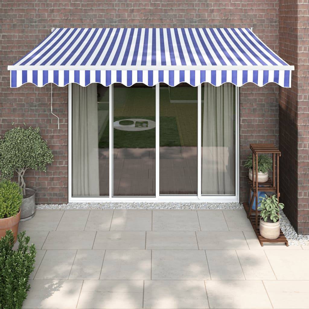 Store banne mural aluminium terrasse protection solaire 3.5x2.5m bleu blanc - ComfortXL Outdoor Living - Image 1