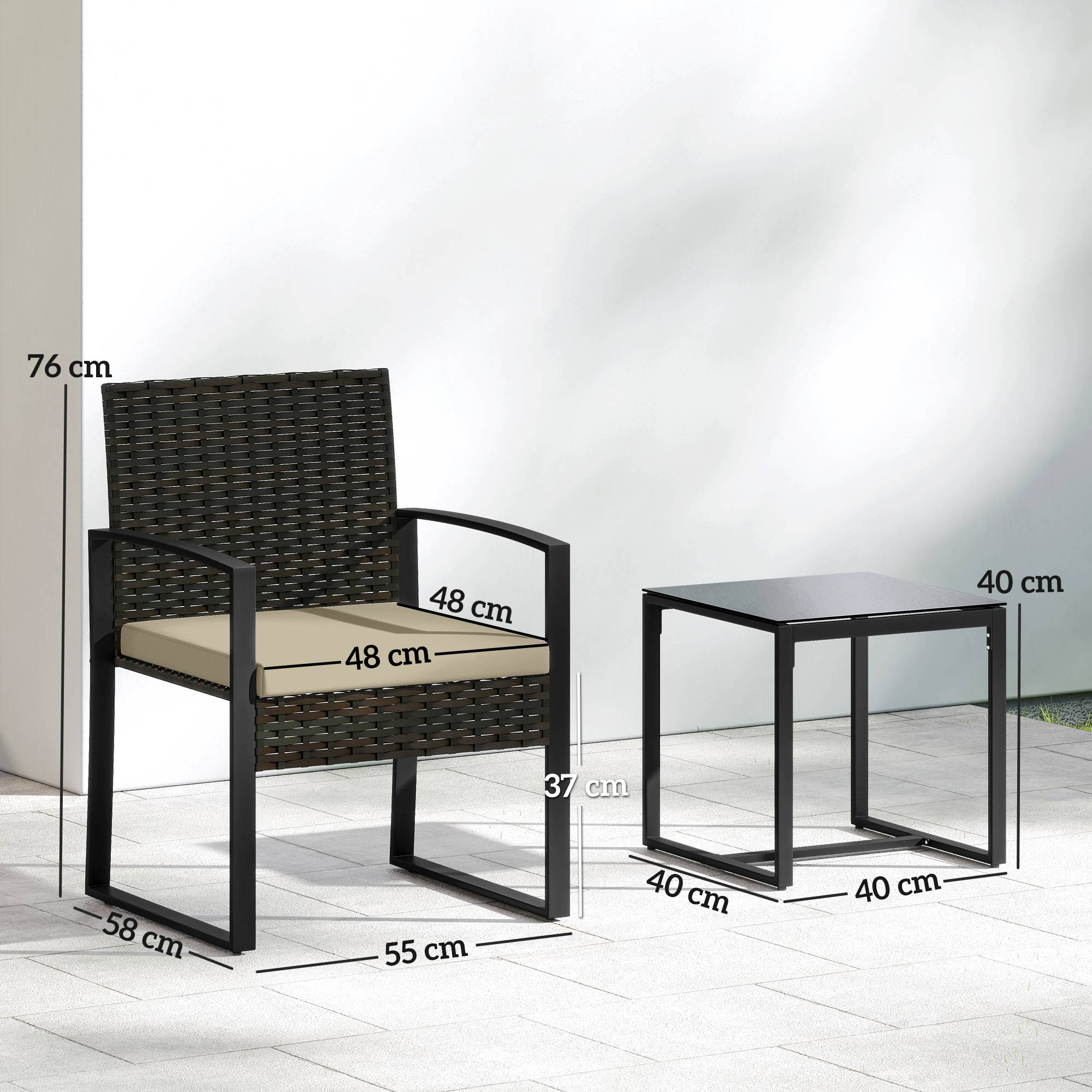 Sans Marque - Salon jardin extérieur résine tressée 2 personnes table 2 chaises verre trempé marron - Image 5
