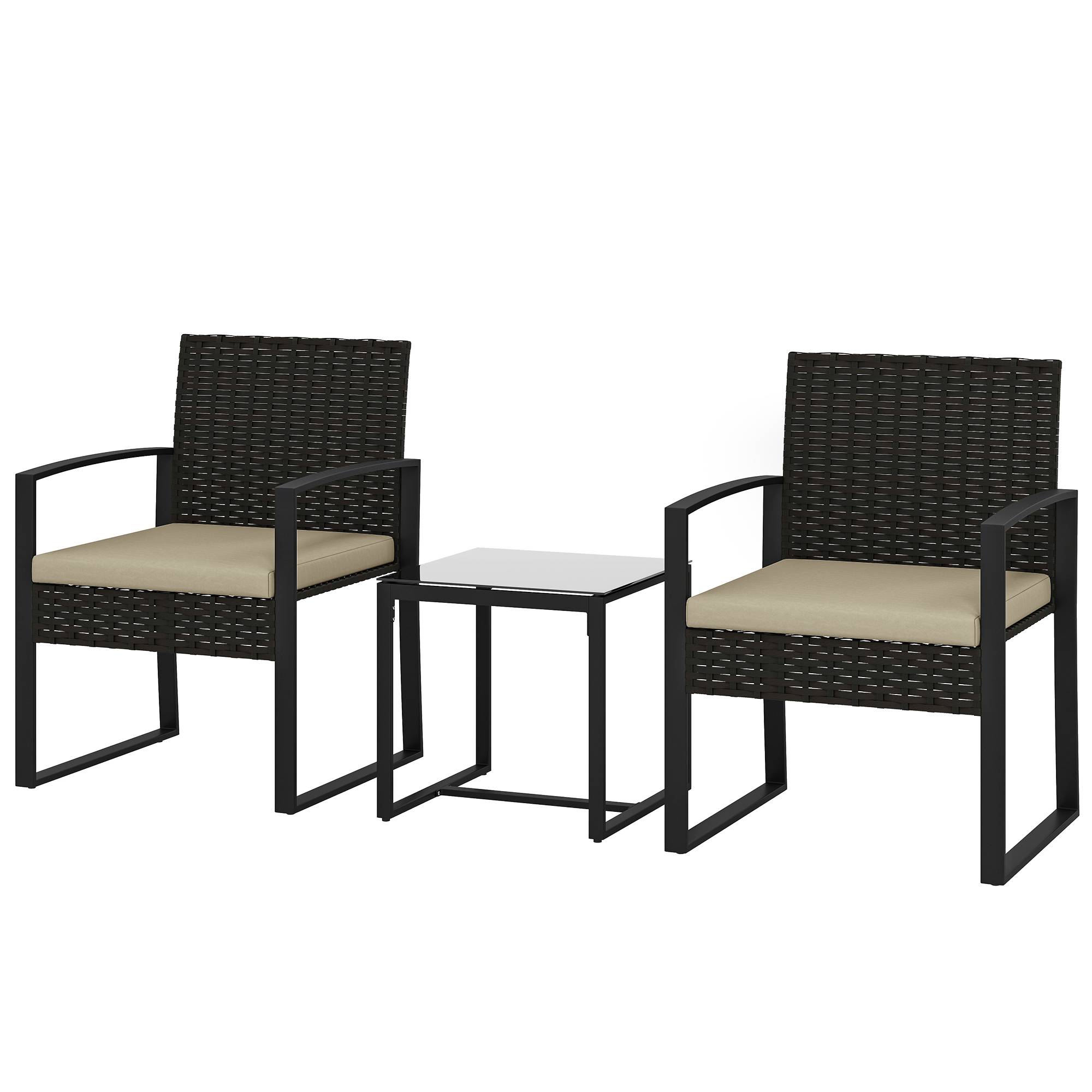 Sans Marque - Salon jardin extérieur résine tressée 2 personnes table 2 chaises verre trempé marron - Image 2